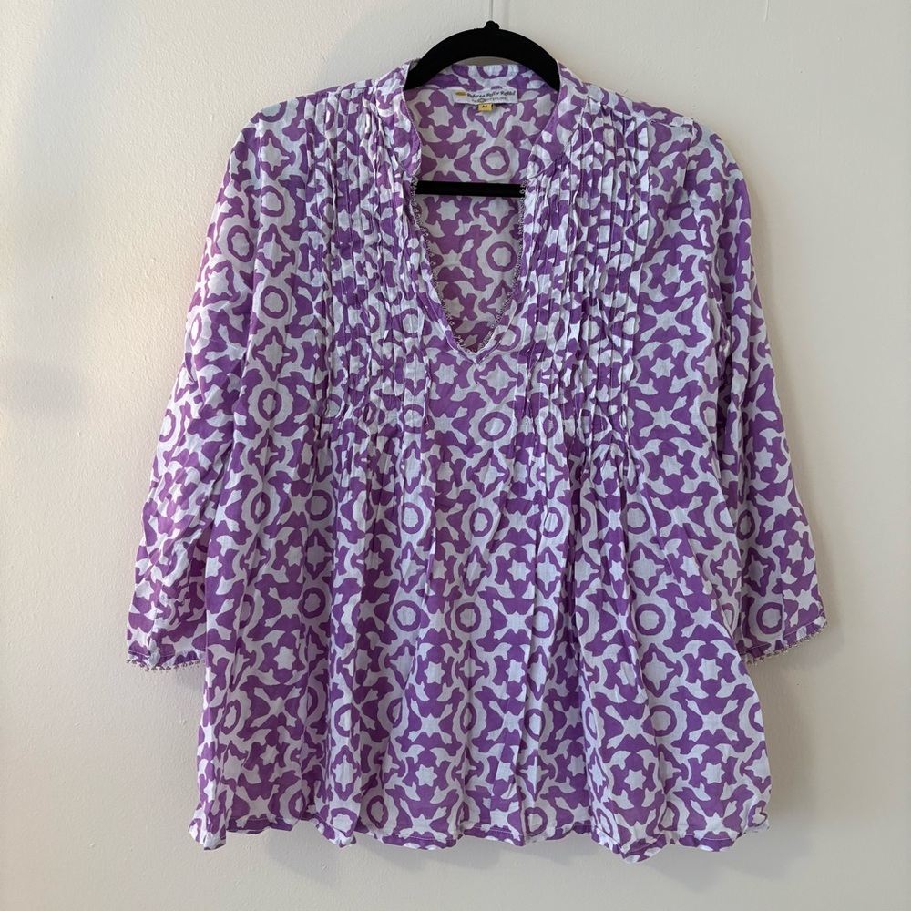 Roberta Roller Rabbit Irina Top Pleated Cotton Blouse